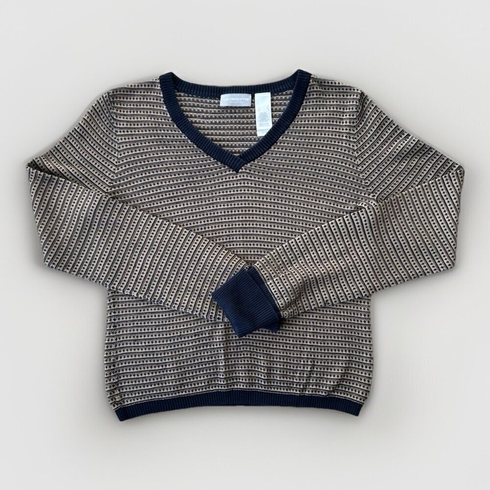 Liz Claiborne 100% Silk Sweater Navy/Gold Long Sleeve V-neck Women's Size Small